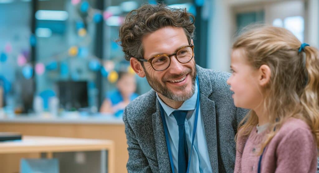 Child talking to doctor in hospital